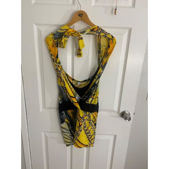 Vintage Cache Women's Yellow And Black Butterfly Halter Mini Dress Y2K - Large - Picture 3 of 8